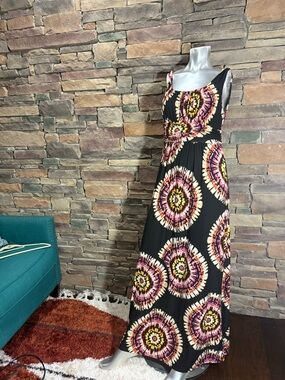 AB Studio Y2K Maxi Dress Black Sleeveless Tie Dyed Boho Hippie Artsy Sz Large